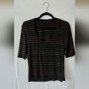 3/$25 Veronica Beard Poppy U Neck Metallic Stripe 3/4 Sleeve Top Size XSmall